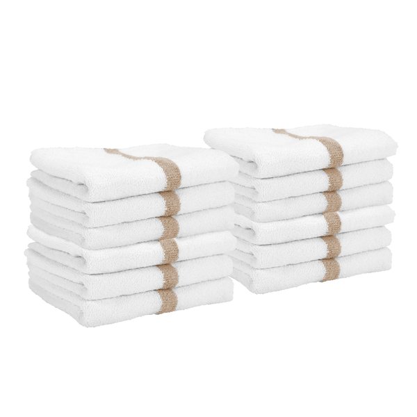 Power Towels Gym Power Hand Towels - Beige Center Stripe 16 x 27 , 12PK PWR-1627-3BGCS